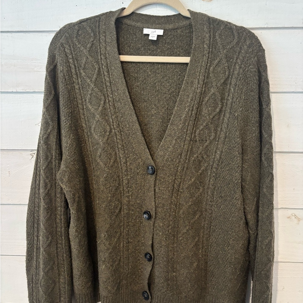 J. Jill Green Cardigan Sweater V-Neck Knit - Picture 5 of 15